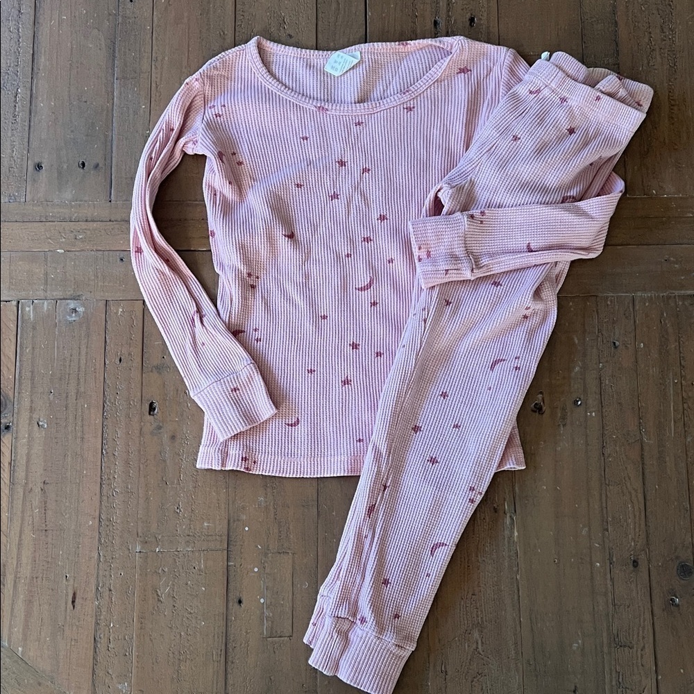 Kate Quinn pink moon and stars waffle knit thermal pajamas